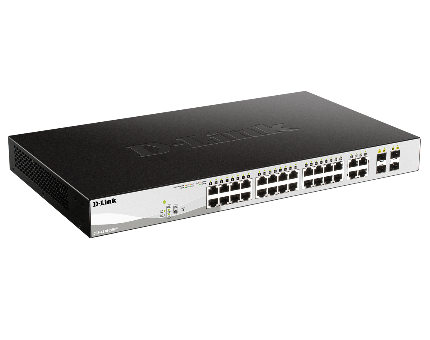 سوئیچ شبکه 24 پورت PoE با 4 پورت SFP دی لینک مدل DGS-1210-28MP-3